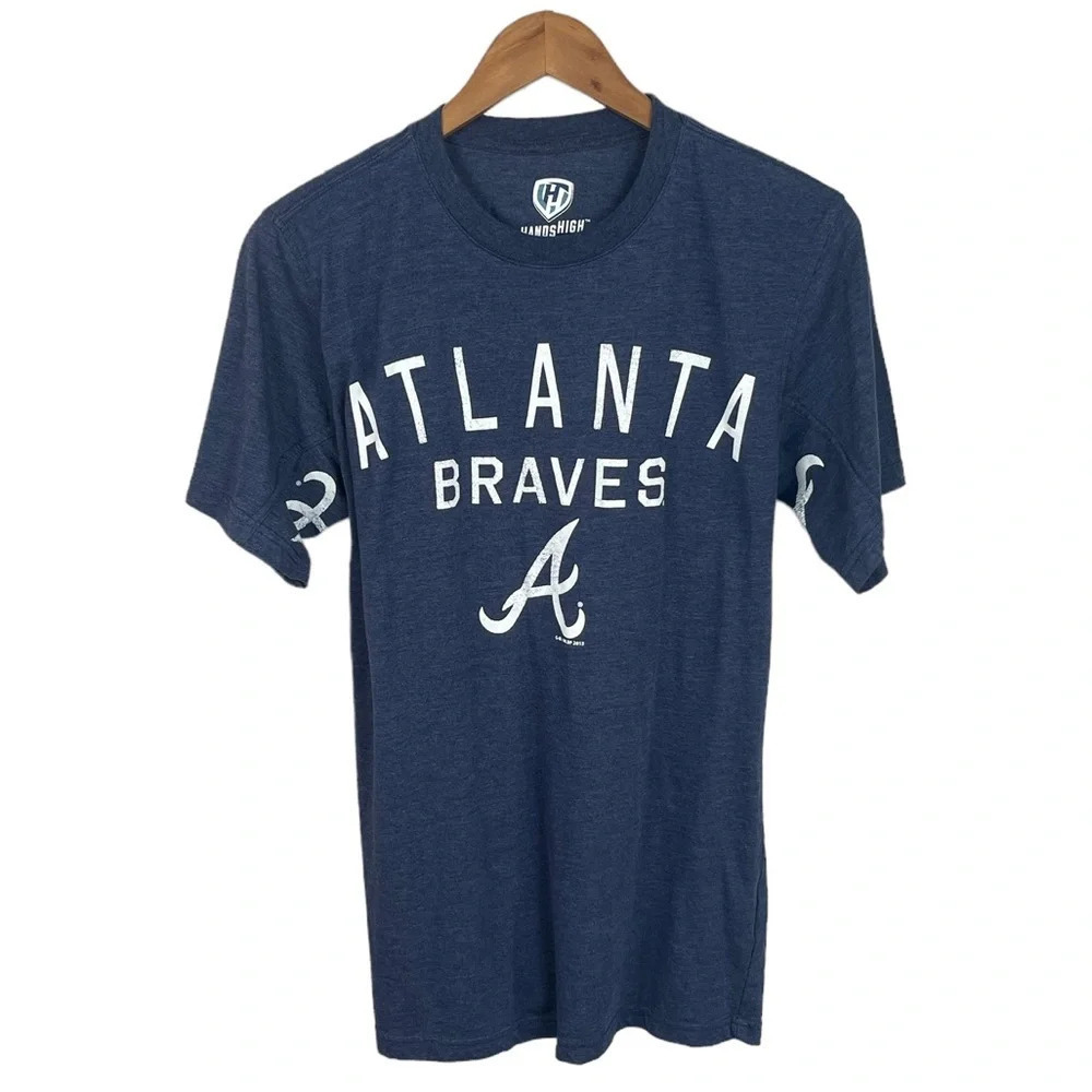 TS359 Mens Hands High Atlanta Braves MLB Baseball Logo Tri-blend T Shirt S